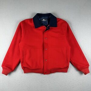 Vtg Lobo Pendleton Jacket Men's Large Red Wool Full Zip Lined Bomber